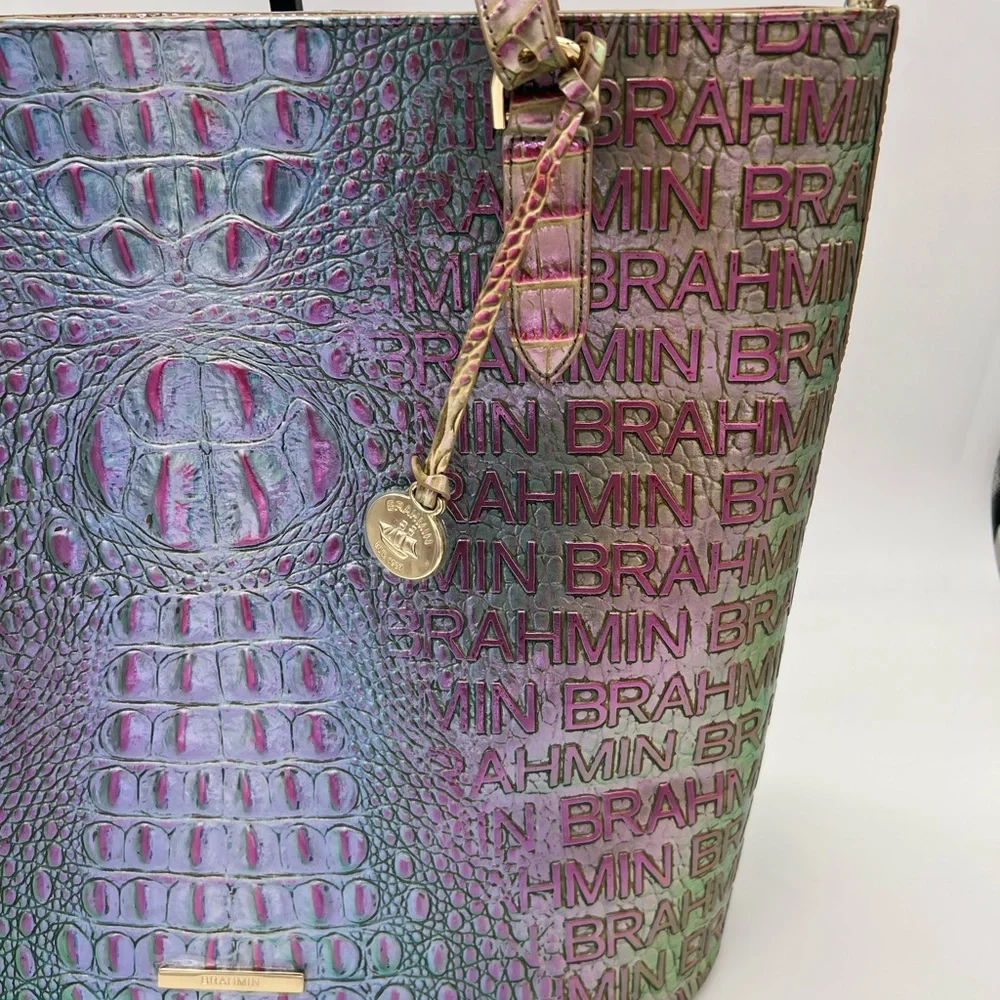 Brahmin Iridescent Multi Croc-Embossed Tote with Gold Hardware - Picture 3 of 12